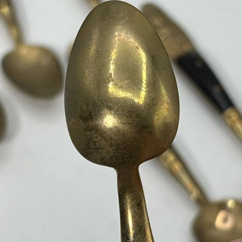 Set of 6 Spoons Siam Sitting Buddha Brass with Black Handle 4.5